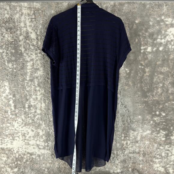 August Silk Size XL Semi Sheer Casual Open Front Cardigan Sweater Blue - Picture 3 of 7